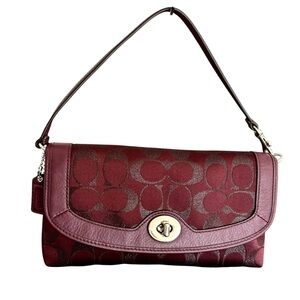 Coach Limited Edition Small Flap Bag Signature Metallic Accents Burgundy Leather